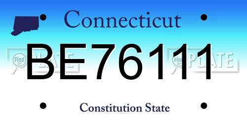 BE76111 Connecticut License Plate
