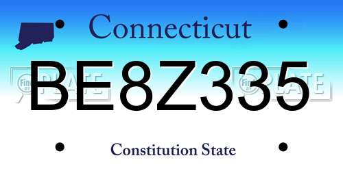BE8Z335 Connecticut License Plate
