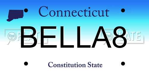 BELLA8 Connecticut License Plate