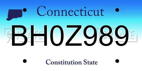 BH0Z989 Connecticut License Plate