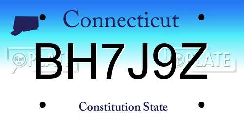 BH7J9Z Connecticut License Plate