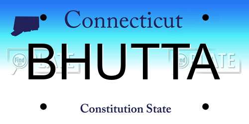 BHUTTA Connecticut License Plate