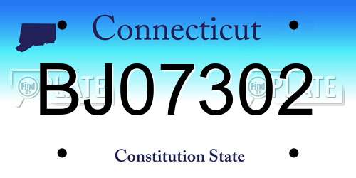 BJ07302 Connecticut License Plate
