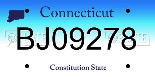 BJ09278 Connecticut License Plate