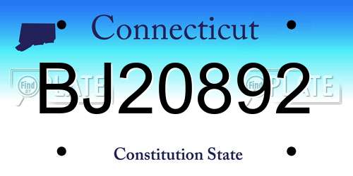 BJ20892 Connecticut License Plate