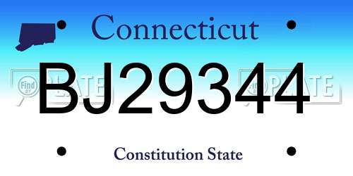BJ29344 Connecticut License Plate