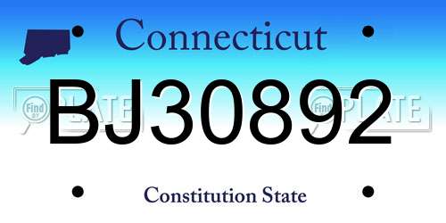 BJ30892 Connecticut License Plate