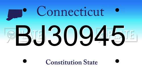 BJ30945 Connecticut License Plate