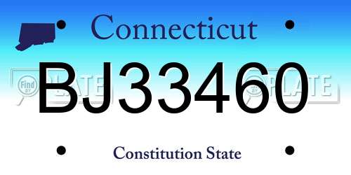 BJ33460 Connecticut License Plate