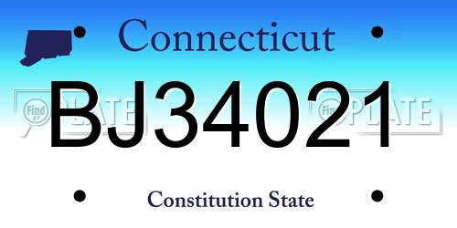 BJ34021 Connecticut License Plate