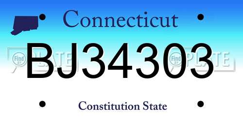 BJ34303 Connecticut License Plate