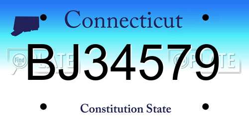 BJ34579 Connecticut License Plate