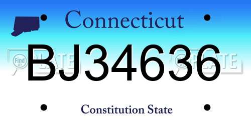 BJ34636 Connecticut License Plate