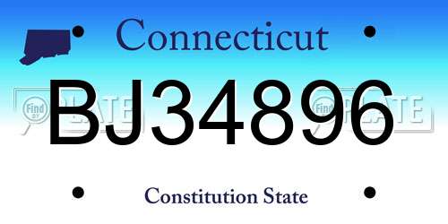 BJ34896 Connecticut License Plate