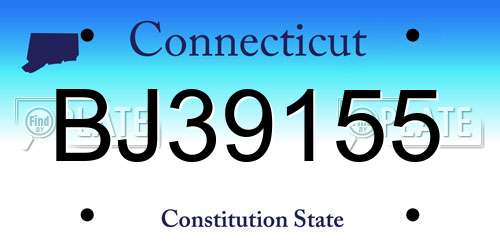 BJ39155 Connecticut License Plate