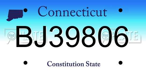BJ39806 Connecticut License Plate