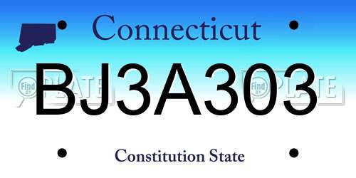 BJ3A303 Connecticut License Plate