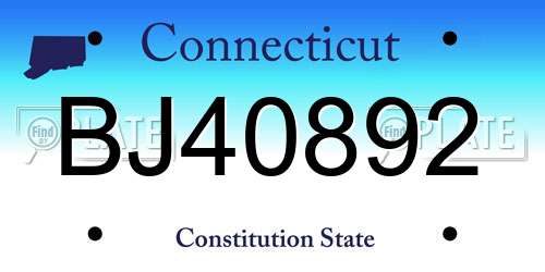BJ40892 Connecticut License Plate