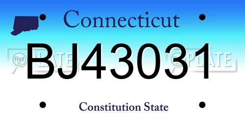BJ43031 Connecticut License Plate