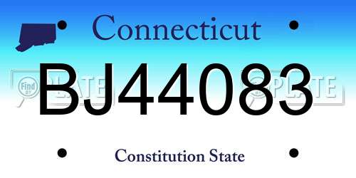 BJ44083 Connecticut License Plate