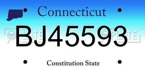 BJ45593 Connecticut License Plate