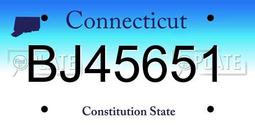 BJ45651 Connecticut License Plate