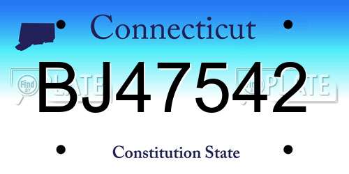 BJ47542 Connecticut License Plate