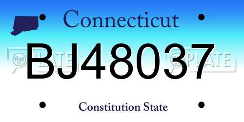 BJ48037 Connecticut License Plate