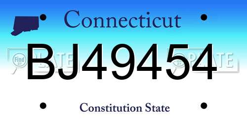 BJ49454 Connecticut License Plate
