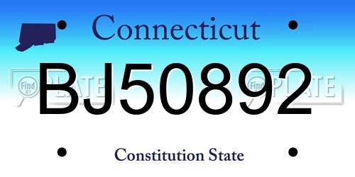 BJ50892 Connecticut License Plate