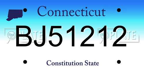 BJ51212 Connecticut License Plate