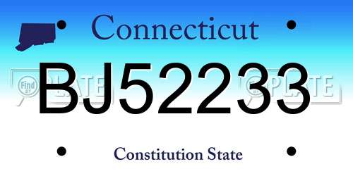 BJ52233 Connecticut License Plate