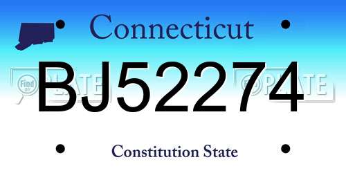 BJ52274 Connecticut License Plate