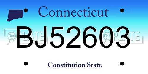 BJ52603 Connecticut License Plate