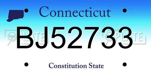 BJ52733 Connecticut License Plate