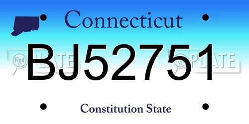 BJ52751 Connecticut License Plate