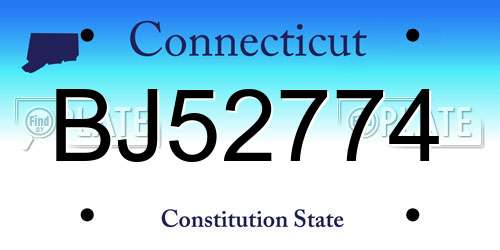 BJ52774 Connecticut License Plate