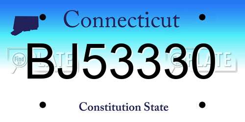 BJ53330 Connecticut License Plate