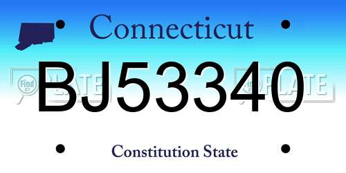 BJ53340 Connecticut License Plate