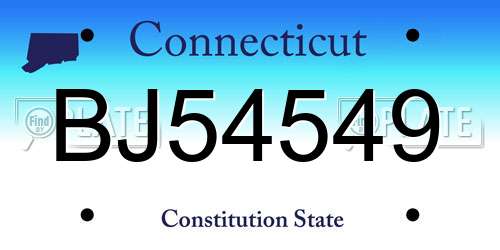 BJ54549 Connecticut License Plate