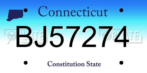 BJ57274 Connecticut License Plate