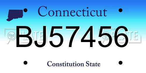 BJ57456 Connecticut License Plate