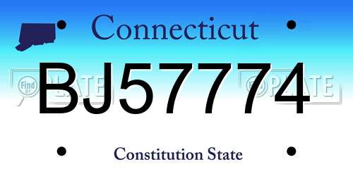 BJ57774 Connecticut License Plate
