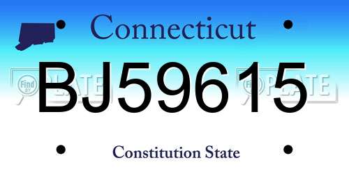 BJ59615 Connecticut License Plate