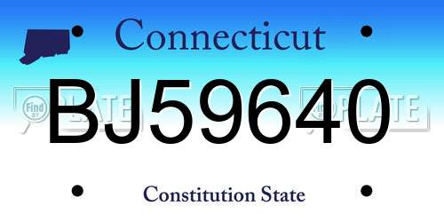 BJ59640 Connecticut License Plate