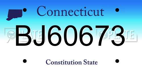 BJ60673 Connecticut License Plate
