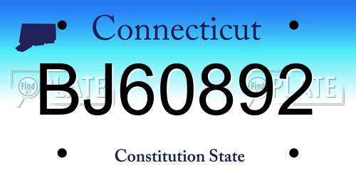 BJ60892 Connecticut License Plate