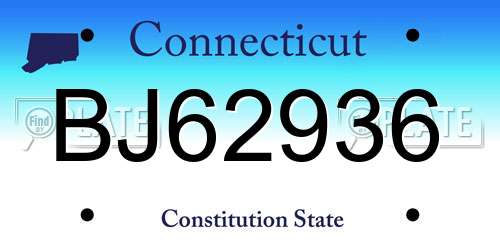 BJ62936 Connecticut License Plate