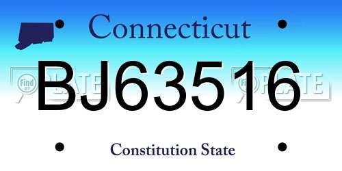 BJ63516 Connecticut License Plate
