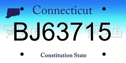 BJ63715 Connecticut License Plate
